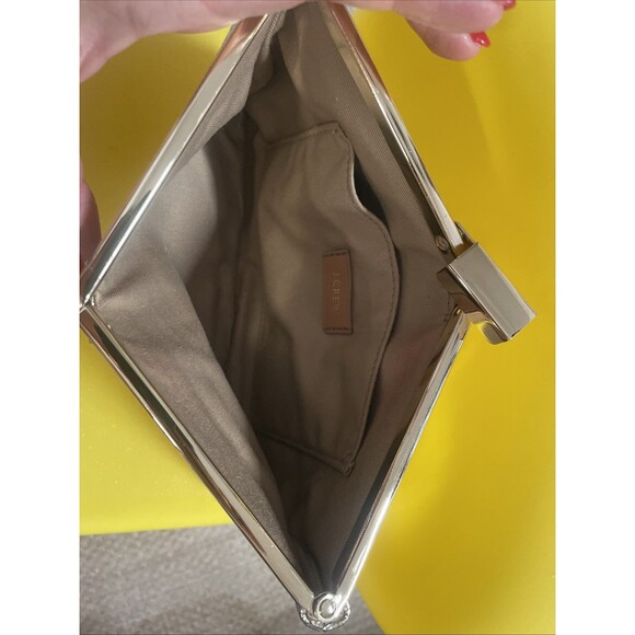 J Crew Collection Womens Faux Leather Gold Lamé Hinge Clutch Handbag Wallet - Picture 7 of 10